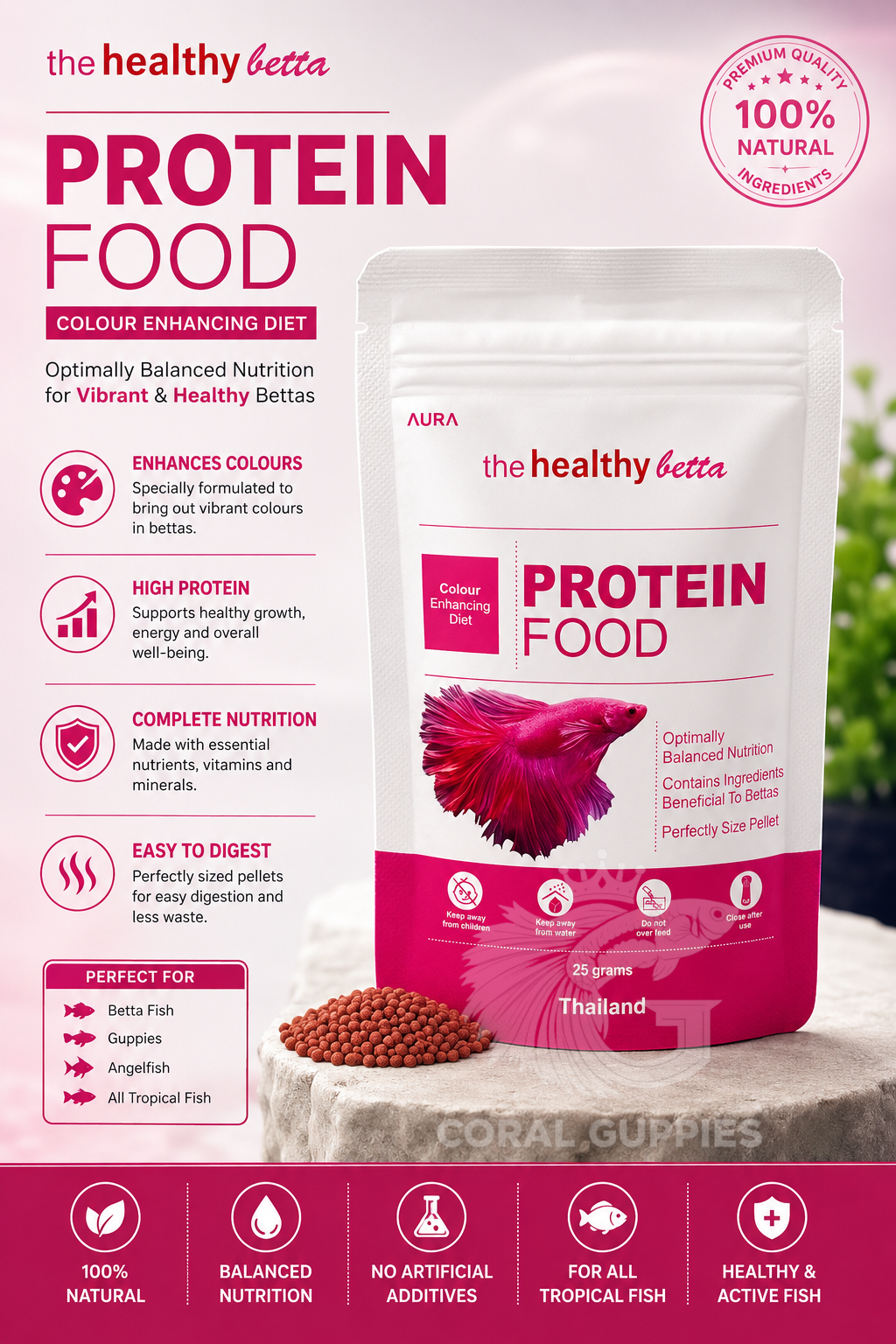 Buy Aura - protein food for Betta fish 25gm Online India - Coral Guppies Shop
