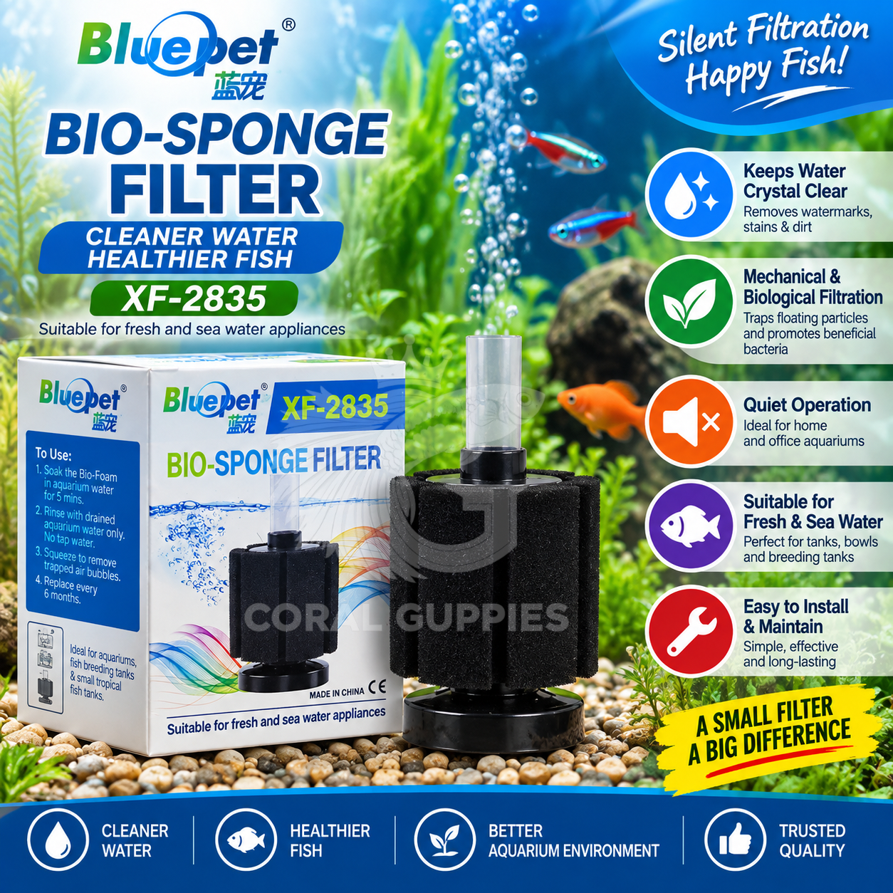 Buy Bluepet - Bio Sponge Filter XF-2835 Online India - Coral Guppies Shop