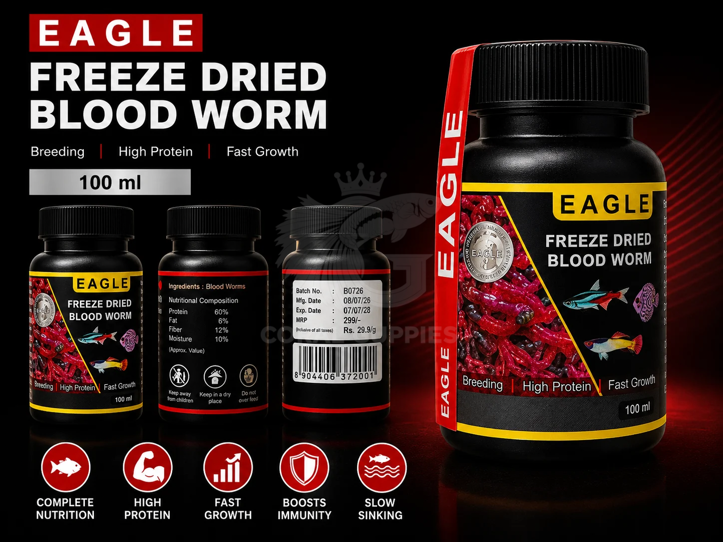 Best Eagle Freeze Dried Blood Worm Aquarium Fish Food Online - Coral Guppies Shop