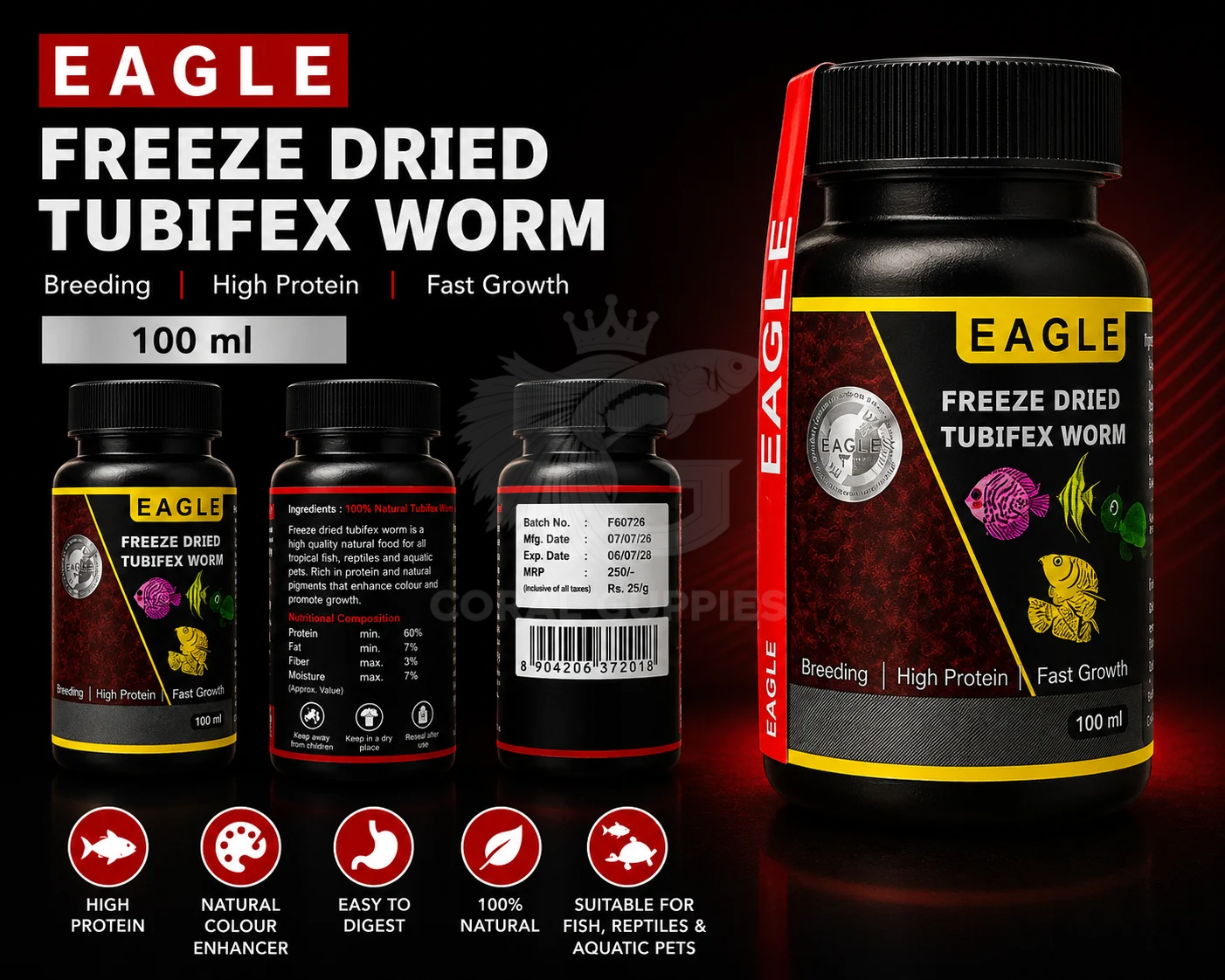 Best Eagle Freeze Dried Tubifex Worm Aquarium Fish Food Online - Coral Guppies Shop