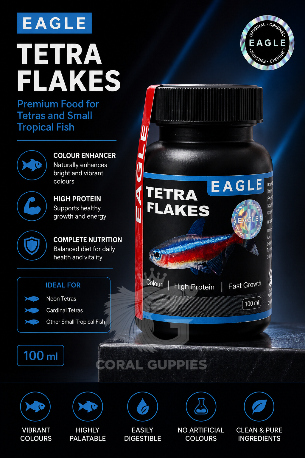 Buy Eagle Tetra Flakes Fish Food 100ml Online India - Coral Guppies Shop