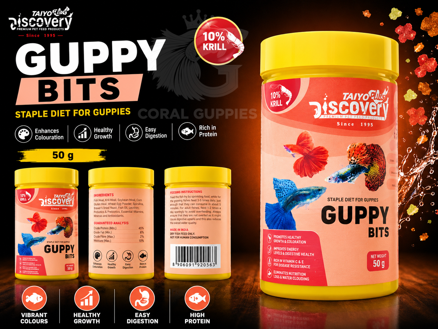 Best Taiyo Guppy Bits Aquarium Fish Food Online - Coral Guppies Shop