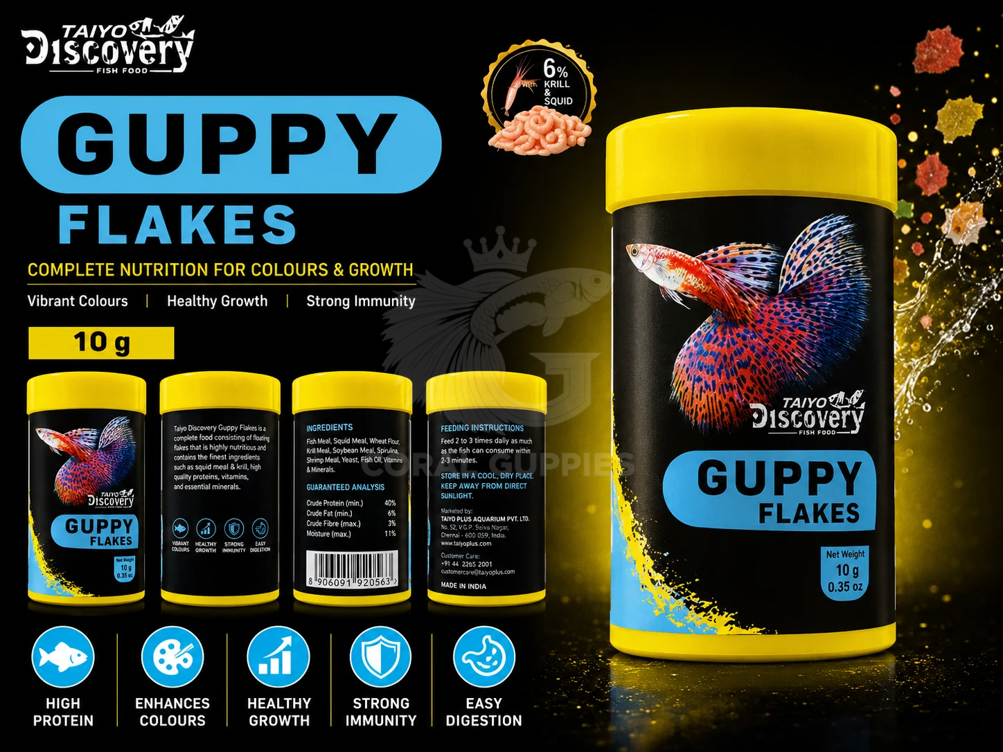 Best Taiyo Guppy Flakes Aquarium Fish Food Online - Coral Guppies Shop